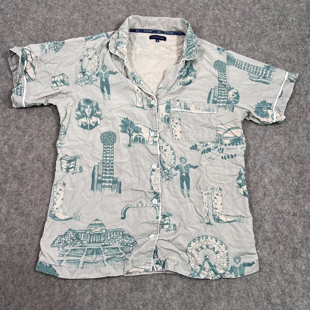 Katie Kime Blue Texas Toile Short Sleeve Pajama Top Women's‎ Size Medium